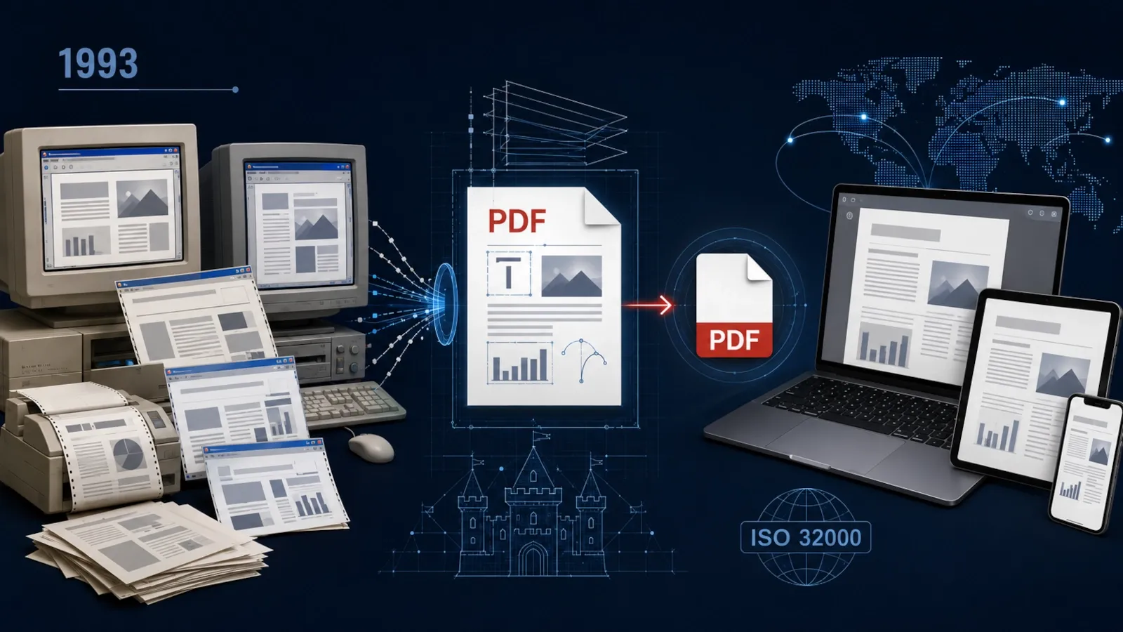 Historical evolution of PDF from early digital documents to the modern ISO standard
