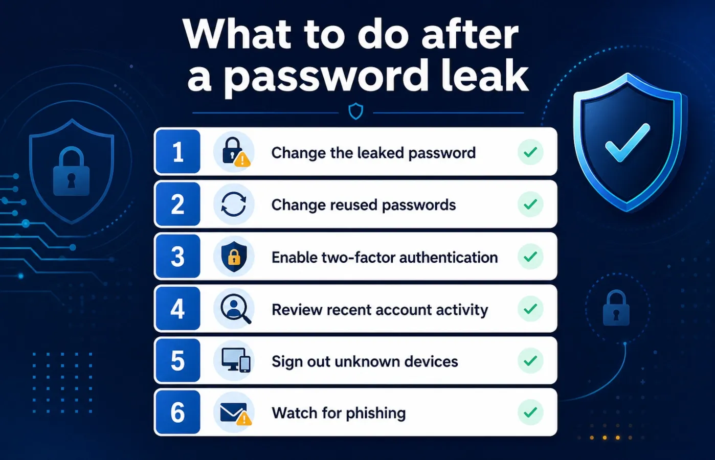 Security checklist showing what to do after a password leak